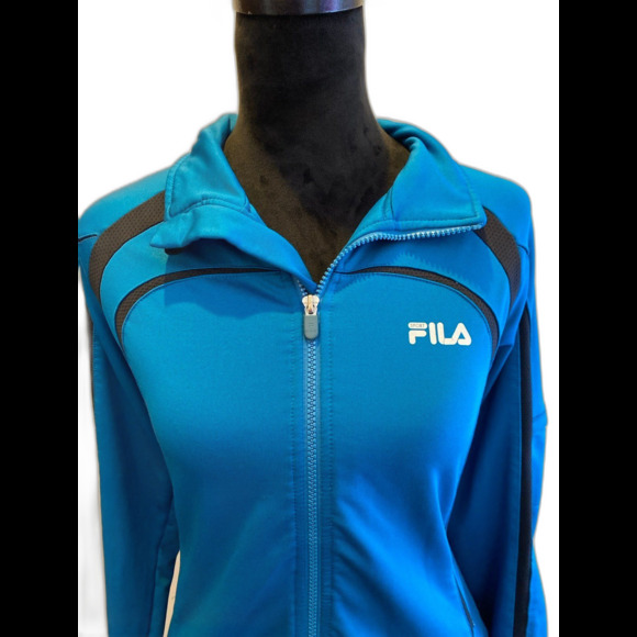 Fila Athletic Jacket Size Large Turquoise Fitted Zipper Pockets Thumb Holes - Picture 2 of 12